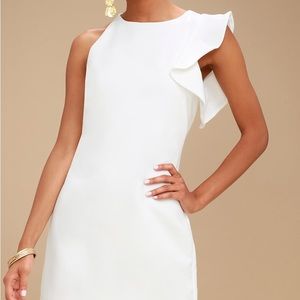 Lulus White one shoulder ruffle sleeve dress